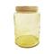 Hello Honey® Yellow & Whitewash Hammered Glass Jar with Mango Wood Lid